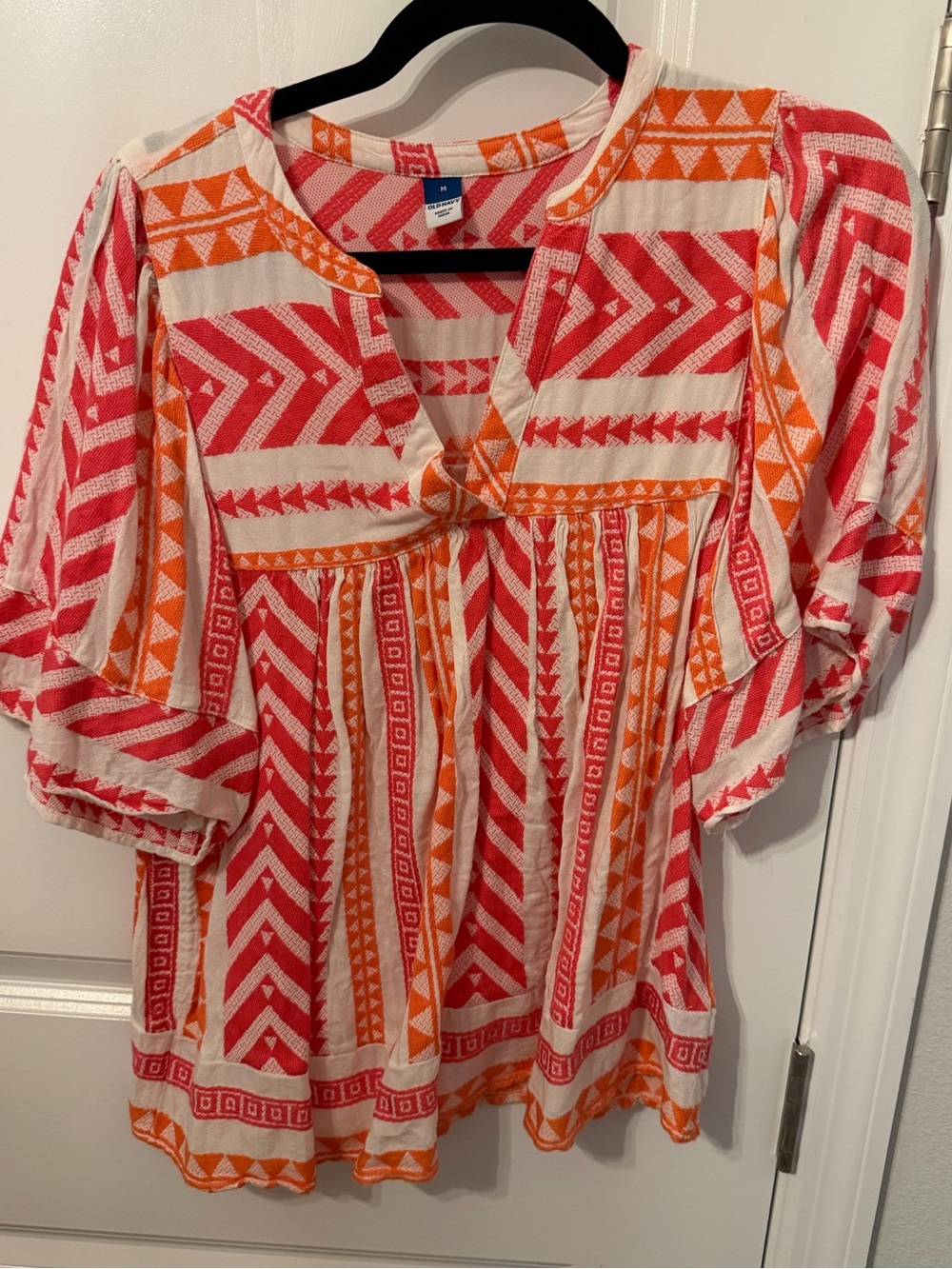 Old Navy Pink and Orange Patterned Peasant Blouse